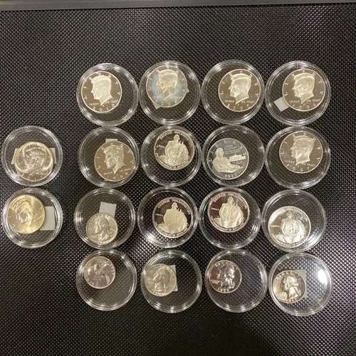 Lot Of 18 Mix 90% Silver MS,Proofs,UNC + (2) clad-(11) Half Dollars (5)Quarters