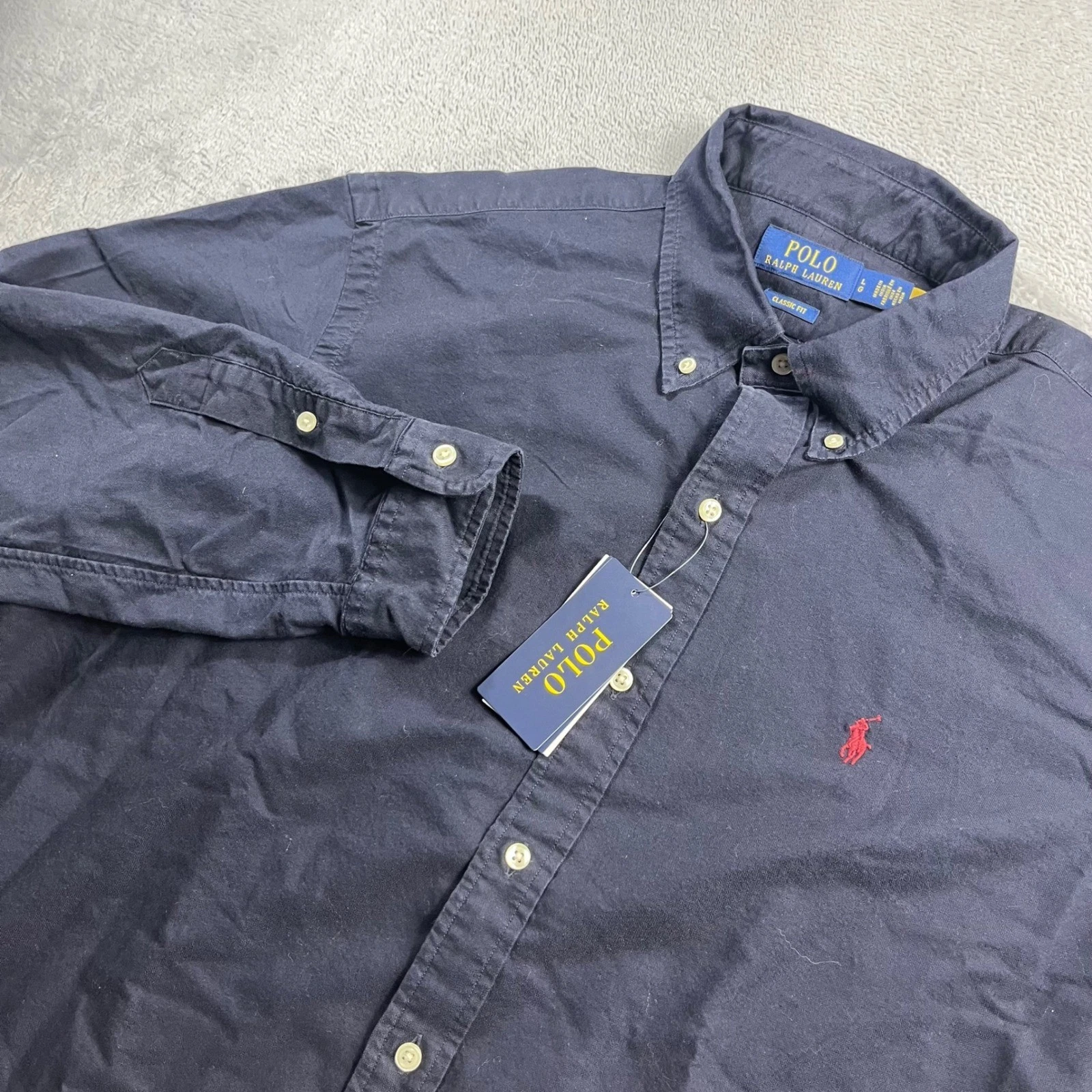 Polo Ralph Lauren Mens Classic Fit Oxford Shirt Navy Blue Red Pony NWT L
