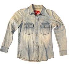Camisa vaquera Outlaw vintage para mujer pequeña hecha en EE. UU. lavado claro vaquera occidental top