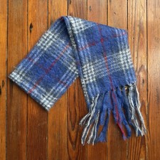 Vintage Creagaran Scottish mohair blue plaid scarf 8.5x74  