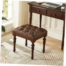 Microfiber Leather Vanity Bench with Nail Trim, Piano Bench Stool for