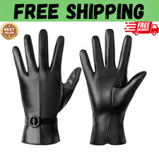 Winter Leather Gloves for Women, Touchscreen Texting Driving Medium A-black