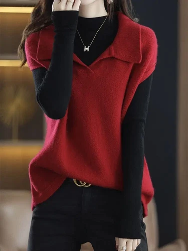 Stylish Turn-down Sweater Vest Casual Sleeveless Autumn Winter Female Clothing - Picture 19 of 27