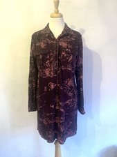 NEXT, Pure Cotton-Burgundy Mix Print-Button Neck-Metal Pin Trim-Tunic Dress.  16