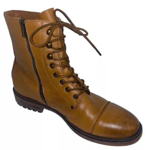 J75 Jump Cylinder Leather Boots Mens Lace-up Zip Size 11 Dark Tan Military Style