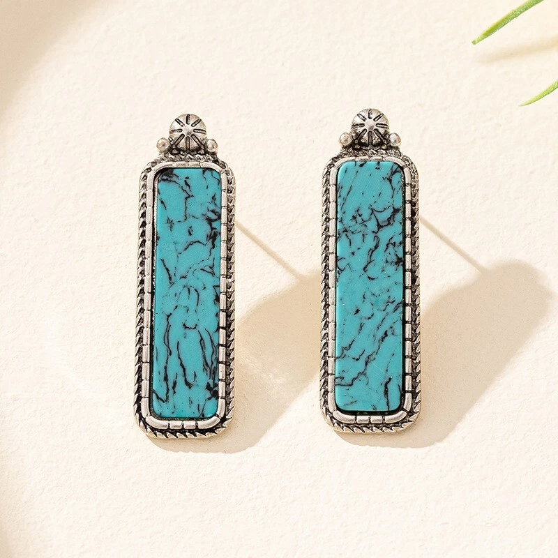 Pendientes de flor turquesa enchapados en plata 925 con borla colgante gota joyería vintage Foto 3 de 4