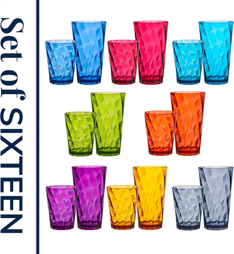 Optix Plastic Reusable Drinking Glasses (Set of 16) 14Oz Rocks & 20Oz Water Cups - Picture 8 of 12
