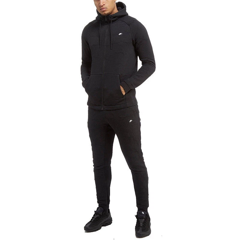 NIKE Mens Full Tracksuit Set Fleece Black Zip Hoody Bottom Modern Sports  Black