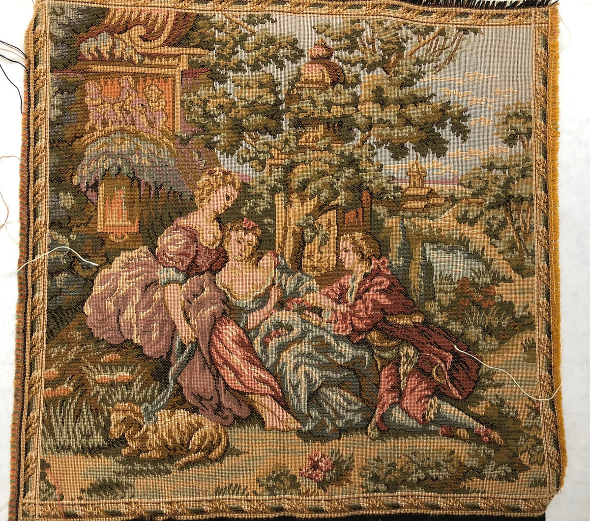 Antique France Gobelin Tapestry Versailles Victorian Garden Scene made  FRANCE