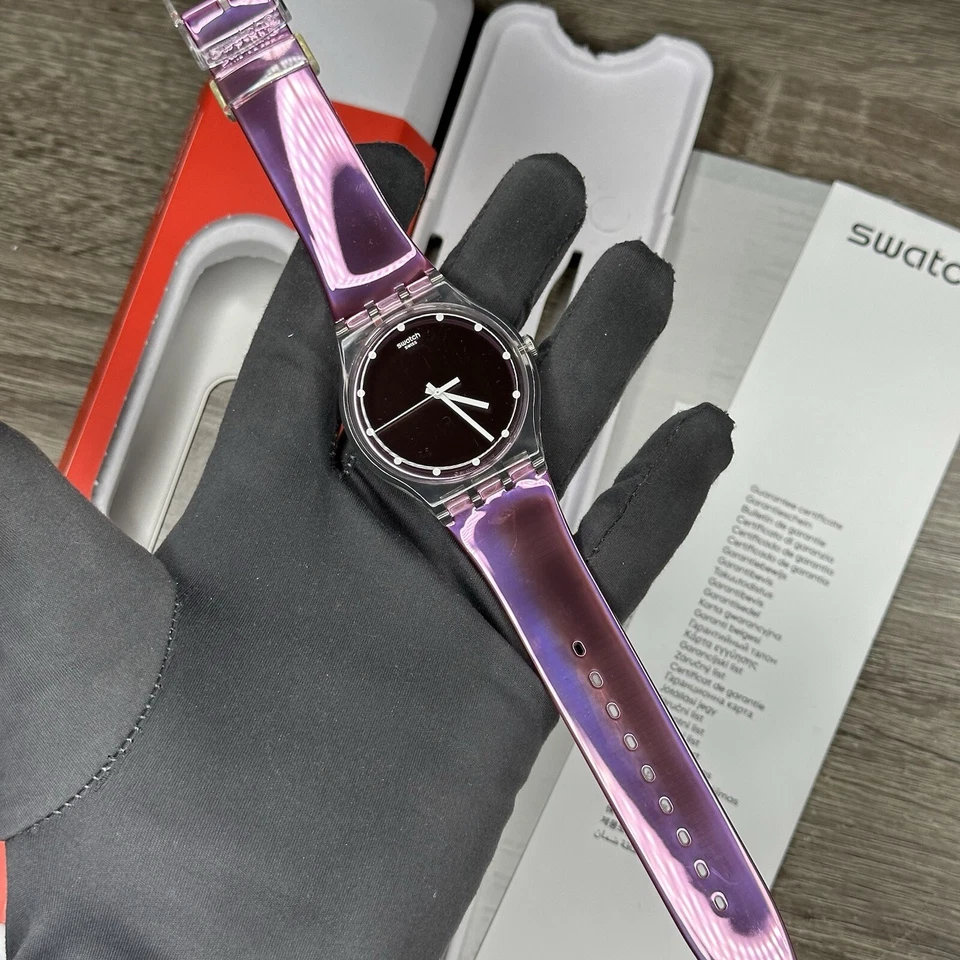 NEW✅ Swatch Originals ROSEGARI Pink Shiny Silicone Women's Watch 41mm SUOK125 - image 4 of 4
