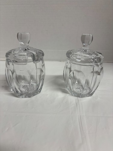 Vintage Heisey Set of 2 Jelly/Honey Jars w/Lids No Spoons 3" Each EUC