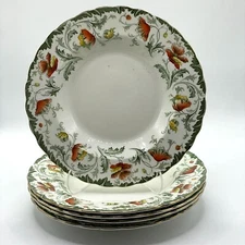 W. Hulme Vintage Set of Four Soup Bowls Floral Orange Poppies Ophir England 1902