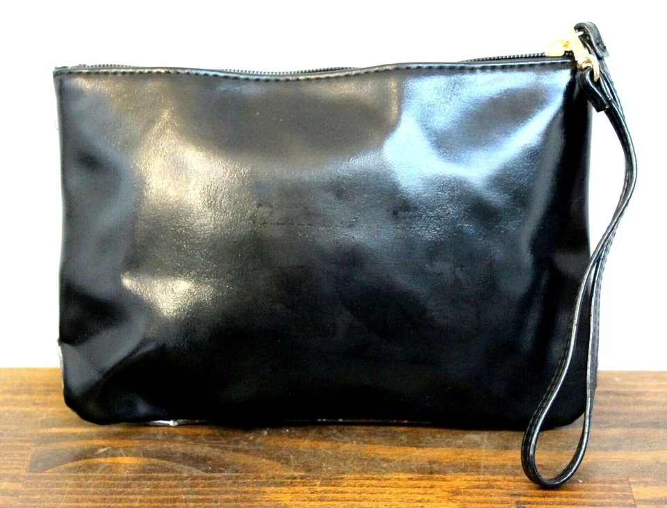 Victoria's Secret LANTEJOULAS PRETAS PV COURO MAQUIAGEM ZÍPER ESTOJO BOLSA COSMÉTICA PULSEIRA - Imagem 3 de 4