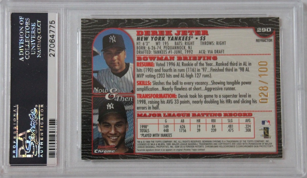 1999 BOWMAN CHROME INTERNATIONAL REFRACTOR #290 DEREK JETER