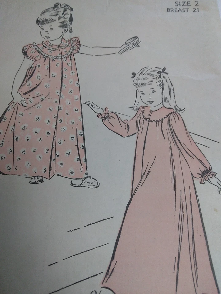 Nightgown Sleep Nightie Girls 2 2T Advance 4831 Sewing Pattern VTG 40s Cut Long - Image 2 of 4
