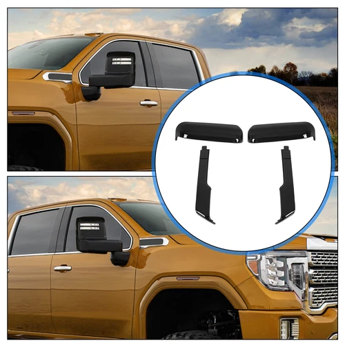 For GMC Sierra 2500 3500 HD 2020-2023 2024 Tow Black Top&Side Mirror Cover Caps