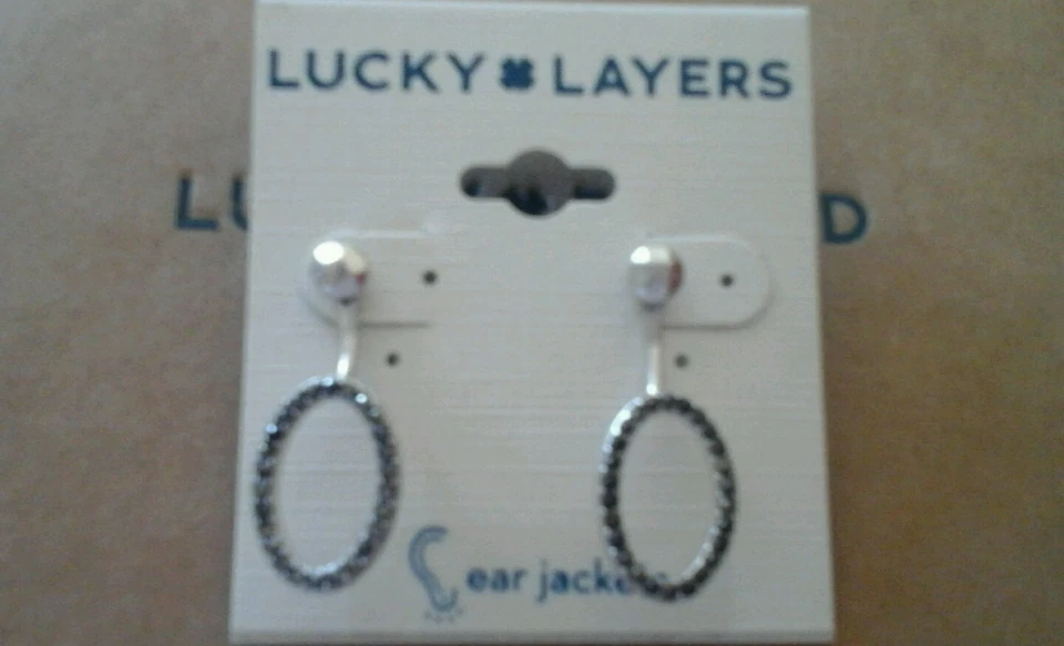 NWT Lucky Brand Silvertone Glass Stones Oval Openwork Stud and Jacket Earrings - Изображение 3 из 3