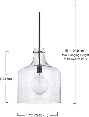 Capital Lighting 325712MB 15'' Tall Pendant with Seedy Glass Shade , Matte Black
