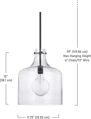 Capital Lighting 325712MB 15" Tall Pendant with Seedy Glass Shade , Matte Black - Picture 1 of 3