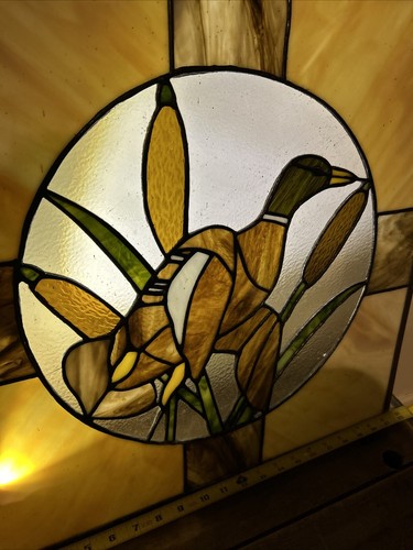 Vintage Tiffany Style Stained Glass Mallard Duck Window Art Bevel Edges ~21x21” - Picture 18 of 18