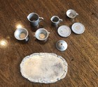 Vintage Pewter Miniature Coffee Set Pitchers Cup Tray etc For Dollhouse Crafts — photo 3