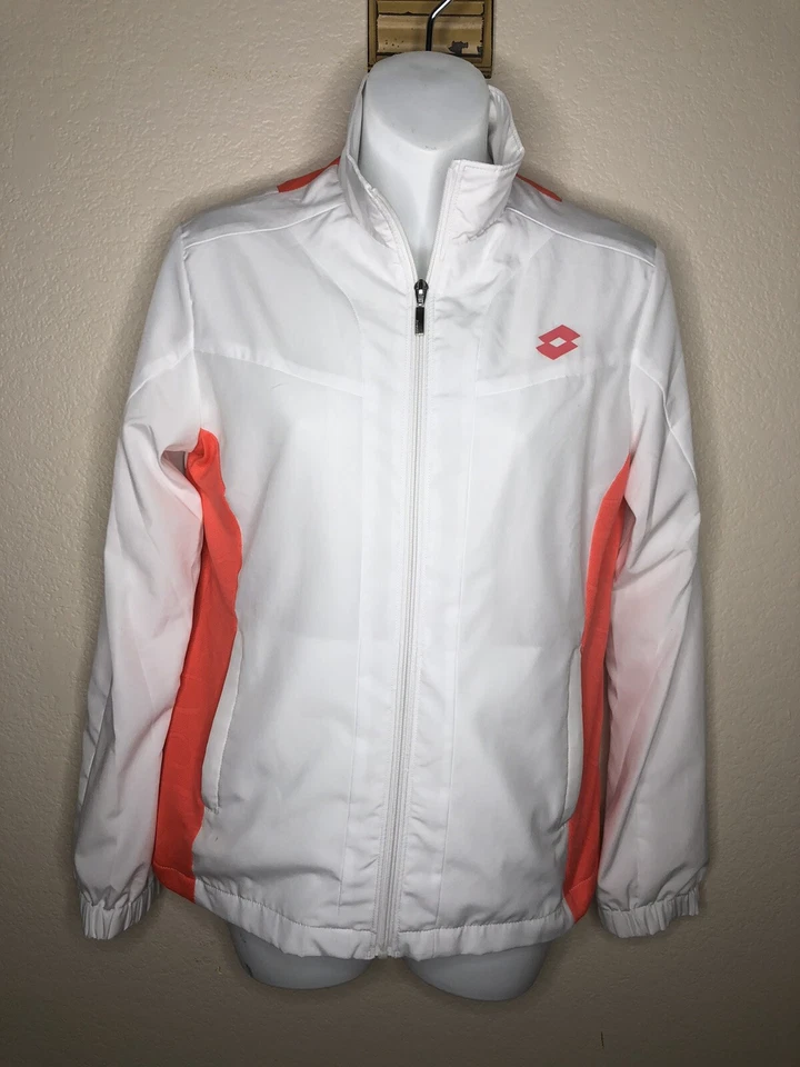 Chaqueta Lotto Para Mujer Natty Tenis Pista Abrigo S Blanco Melocotón Cremallera Chaqueta De Colección Y2K Foto 3 de 4