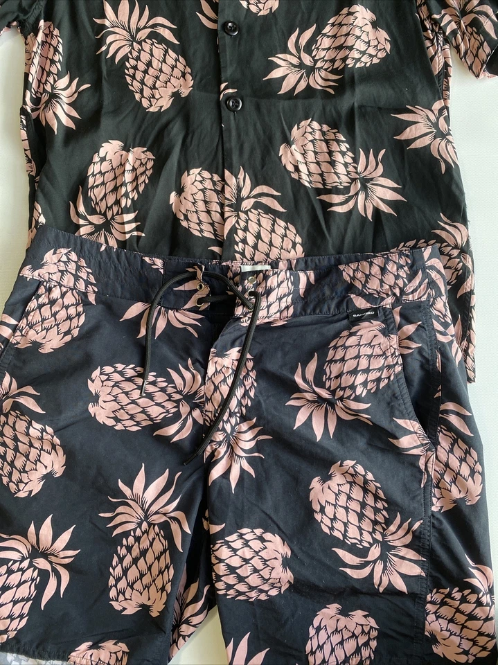 Conjunto de traje de natación Sandro para hombre con bolsillos forrados negro/rosa Foto 3 de 4