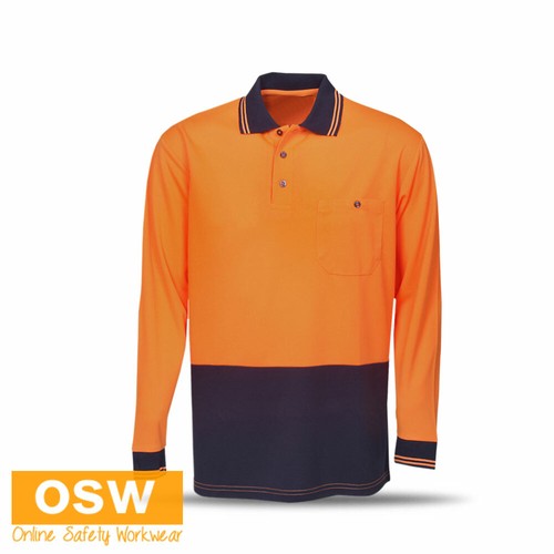 3 x Hi Vis LIGHT WEIGHT Mens Cool Dry BREATHABLE Long Sleeve Work Polo Shirts - Foto 4 di 6