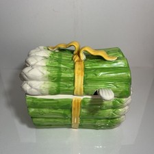 Vintage Ceramic Asparagus Tureen Covered Dish Lidded Server with Spoon MCM