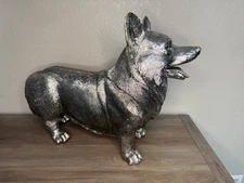 rare moe's home collection maggie the corgi life size silver resin dog statue