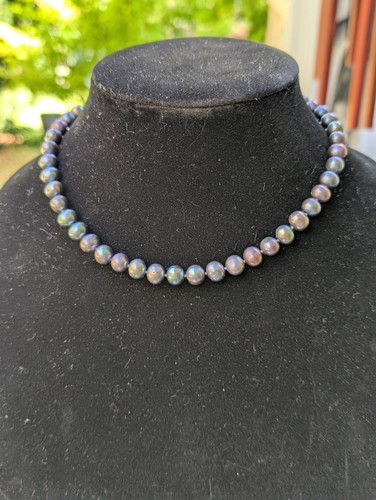14k White Gold 16inch Peacock Cultured Tahitian Pearl Strand - Picture 7 of 9