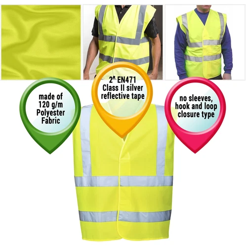 25 Pack High Visibility Safety Vests /w Silver Reflective Stripes Large Size - Picture 3 of 7