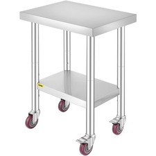 Heavy Duty Stainless Steel Work Table 24x18x34" with Adjustable Shelf Wheels,