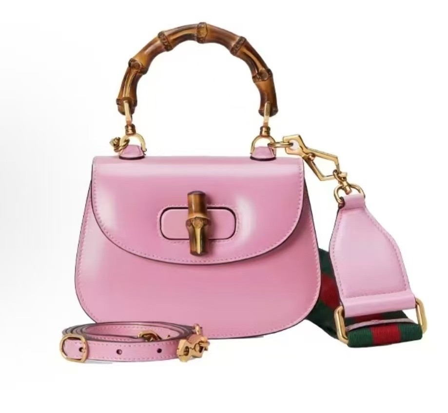 Gucci Bamboo 1947 Top Handle Mini Shoulder Bag Pink Leather Unused