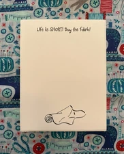 "Life is Short" Fabric-Themed Notepad, 25 Sheets, Great For Quilters Or Retreats