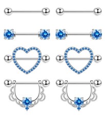 4Pairs 14G G23 Titanium Nipple Rings for Women Heart Flower CZ Barbell Nipple...