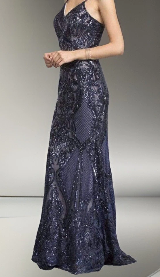 Vestido formal longo Aspeed feminino XL preto alça de espaguete frisado original. US$ 284 - Imagem 2 de 4