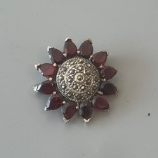 Gorgeous vintage garnet and marcasite sunburst brooch jewelry sterling silver