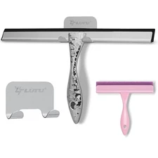 2-Pack Shower Squeegee for Glass Doors, 10 inch Silver Stainless Steel & 5 in...