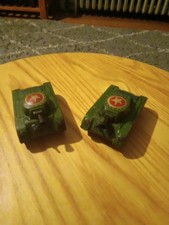 Pair Of 1950s Cragstan M-7 Tin Litho Tanks repair or parts one is missing wheel