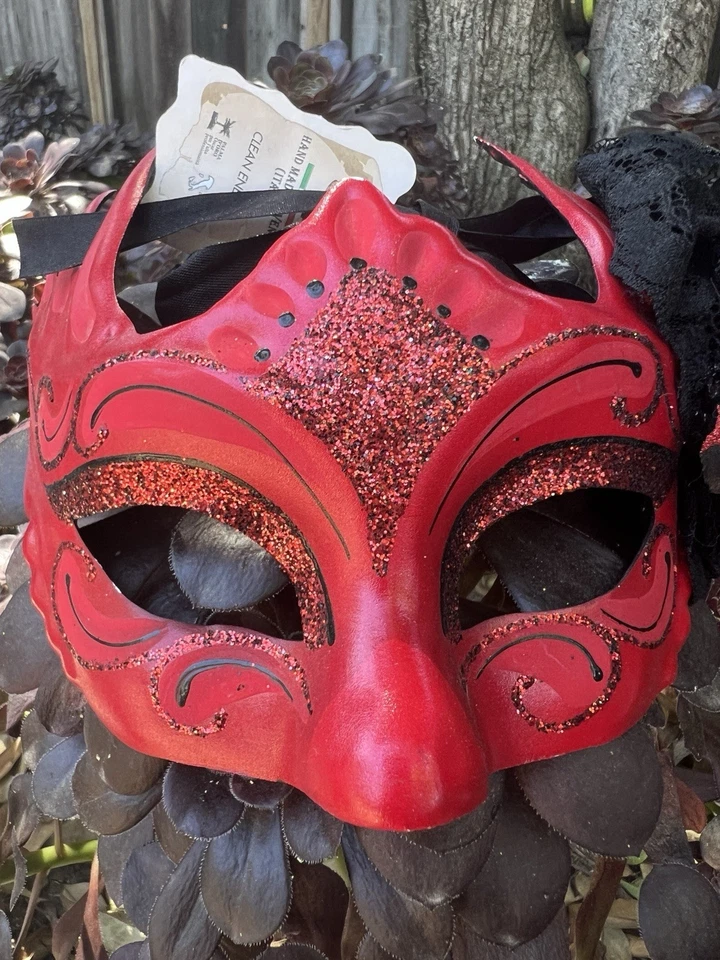 La Maschera del Galeone Rojo Negro Brillo Flor Máscara Encaje Hecho a Mano Italia Pier 1 Foto 4 de 4