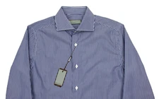 Canali Dress Shirt Mens 15 38 Blue White Stripe Slim Fit Made In Italy Cotton