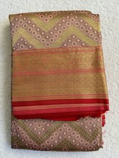 Indian Katan Saree With Running Red Blouse Piece With Katan Border