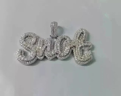 3.50Ct Round Cut Moissanite Customize Custom Name Pendant 14K White Gold Plated