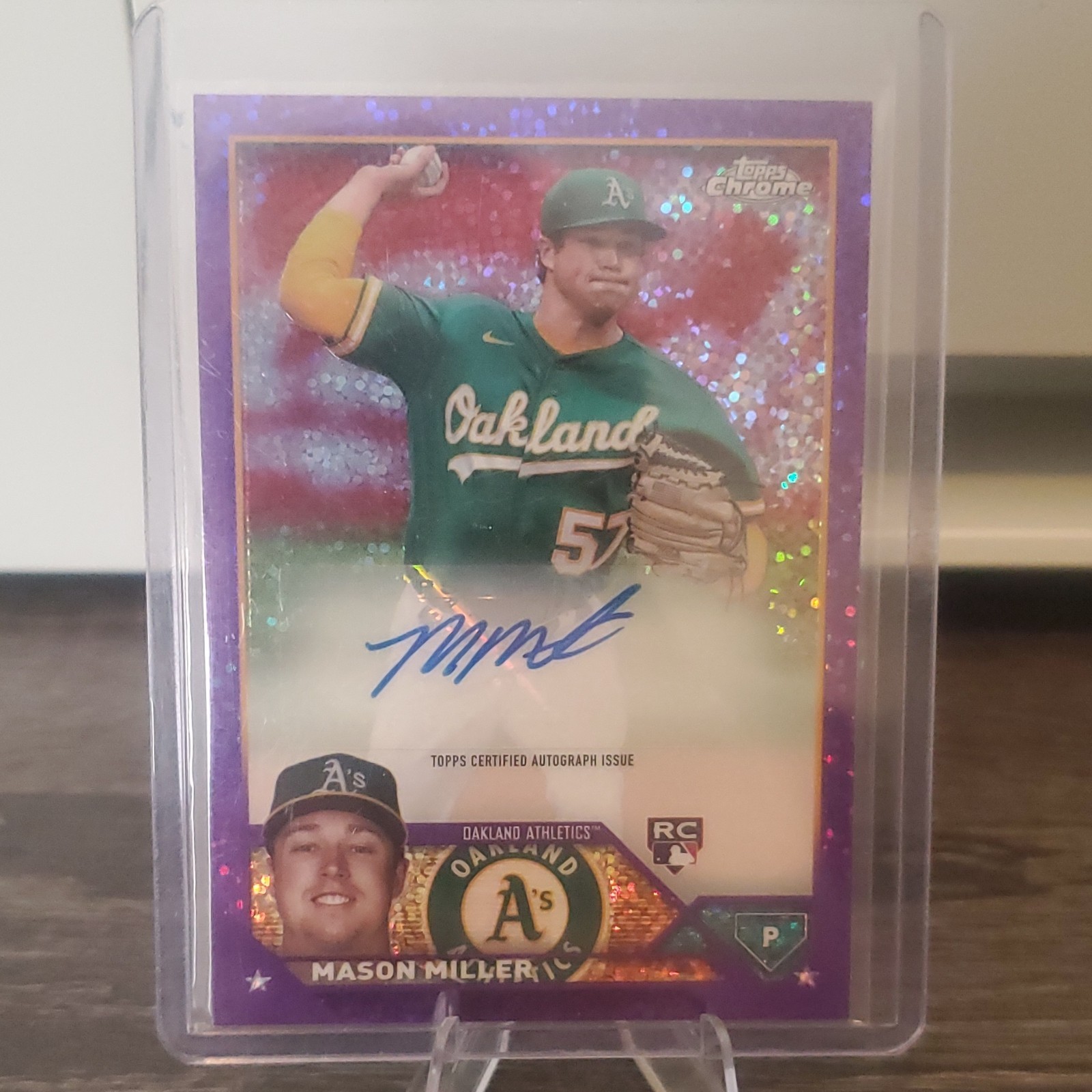 2023 Topps Chrome Update Mason Miller Athletics Auto Purple Speckle RC /299