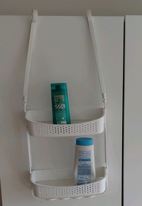 White 2-Tier Hanging Plastic Shower Organizer with Drainage Holes, Modern Style