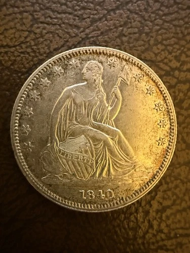 1840 O Seated Liberty Half Dollar. No Motto. Drapery. Low survival in AU