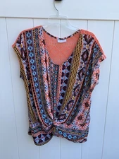 Bobbie Brooks Women's Plus Size 2X Top Colorful Short Sleeve Tribal