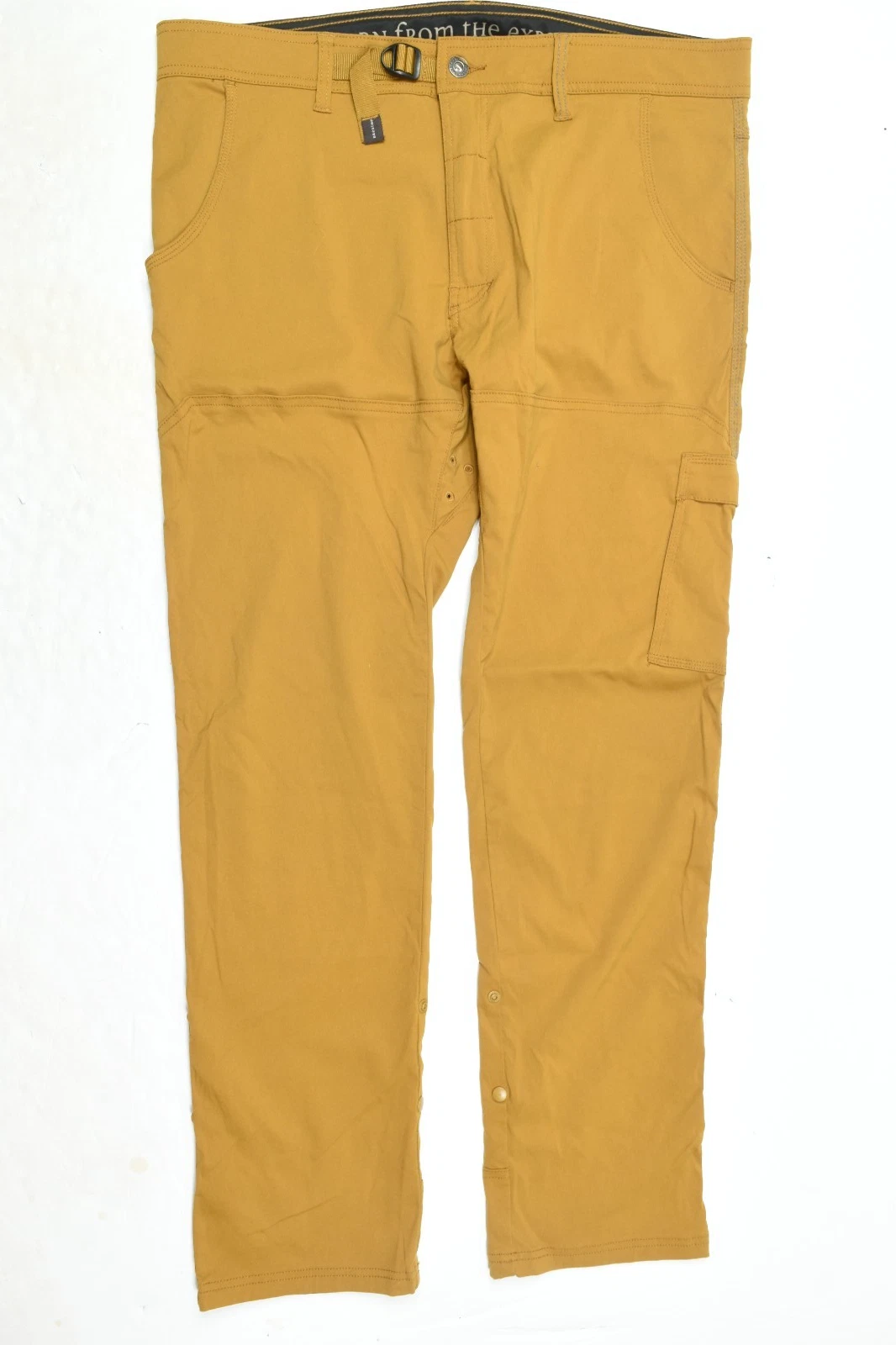 prAna Stretch Zion Pants Mens 36x32 Beige Slim Fit Belted Straight Leg Hiking