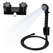 RV Shower Faucet with Head and Hose: All-Season Leakproof Valve Design Black